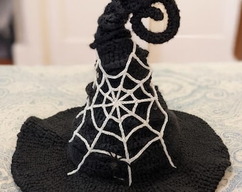 Szydełkowy kapelusz czarownicy z motywem pajęczej sieci, samouczek amigurumi dla początkujących w języku angielskim, jesienna, przytulna dekoracja domu DIY, prezenty na Halloween