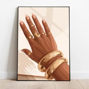 Black Woman Art Print: Gold Earrings, Afrocentric Decor (Digital Download