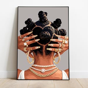 Black Woman Art, Modern Art, Black Woman Wall Art, Black Girl Wall Art, African wall art, Black girl art, Wall Art Digital, Bantu knots