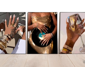 3 set art, Black Woman Art, Digital Art, Black Woman Wall Art, Black Girl Wall Art, wall art, Black girl art, Wall Art Digital, Fashion Art