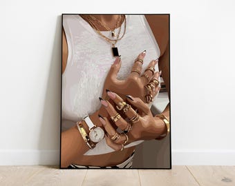 Black Woman Art, Gold Art, Black Woman Wall Art, Black Girl Wall Art, African wall art, Black girl art, Wall Art Digital, Fashion Art