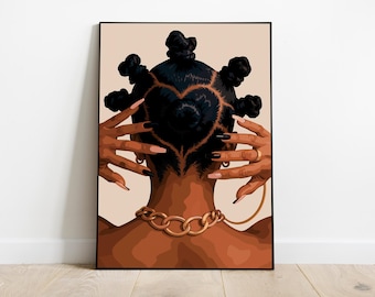 Black Woman Art, Modern Art, Black Woman Wall Art, Black Girl Wall Art, African wall art, Black girl art, Wall Art Digital, Bantu knots