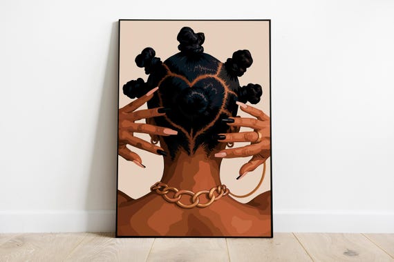 Black Woman Art, Modern Art, Black Woman Wall Art, Black Girl Wall Art, African wall art, Black girl art, Wall Art Digital, Bantu knots
