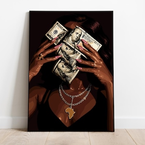 Afrocentric Black Woman Art Print: Gold Chain, Rich Girl Decor (Digital Download)