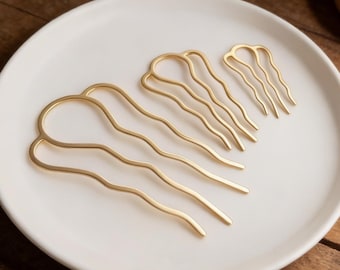 Horquilla sencilla de cuatro dientes, horquilla larga para el cabello, pasador para moño, horquilla chapada en oro, hecha a mano, horquilla bohemia francesa, pinza para el cabello de boda
