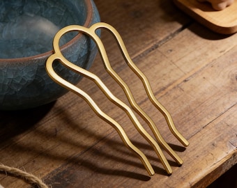 Minimalist Gold Hair Fork Set, Wavy Hair Pins for Updo, French Twist Hair Accessory