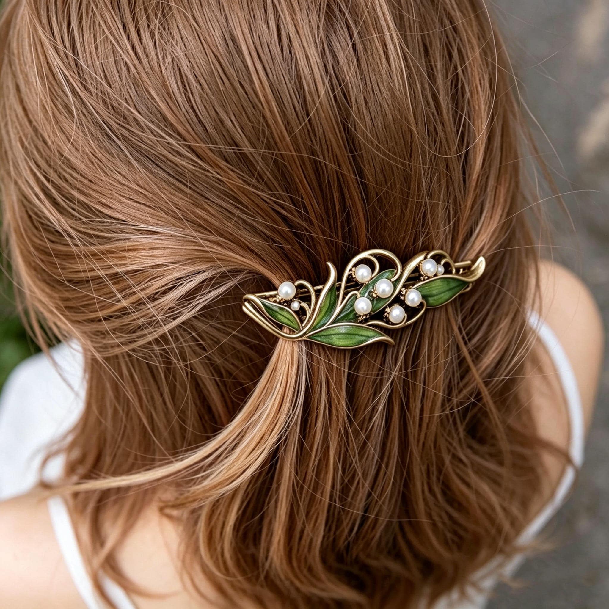 Vintage Lily of the Valley Gold Tone Floral Barrette Lavender Hair Clip Lily of the Valley Flower Hair Clip – Coucou Suzette main image 3