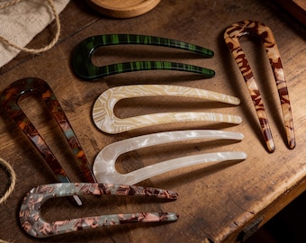 U-Shaped French Hair Pin, Multi-Colored Cellulose Acetate