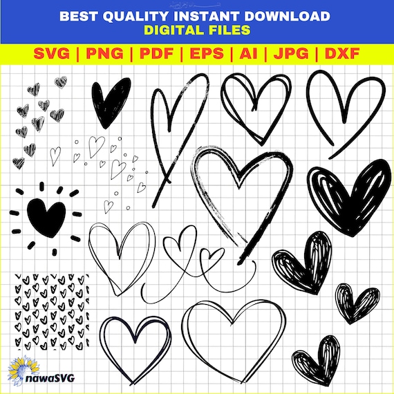 Hand Drawn Hearts Clipart Bundle, Doodle Heart Design (Digital Download)