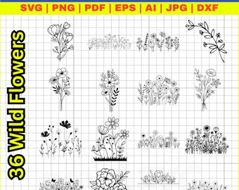 Wildflower SVG Bundle, Floral Cut Files for Cricut (Digital Download)
