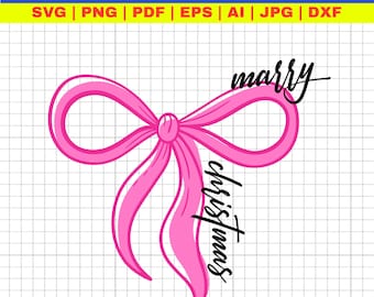 Merry Christmas Bow SVG, Coquette Christmas Design (Digital Download)