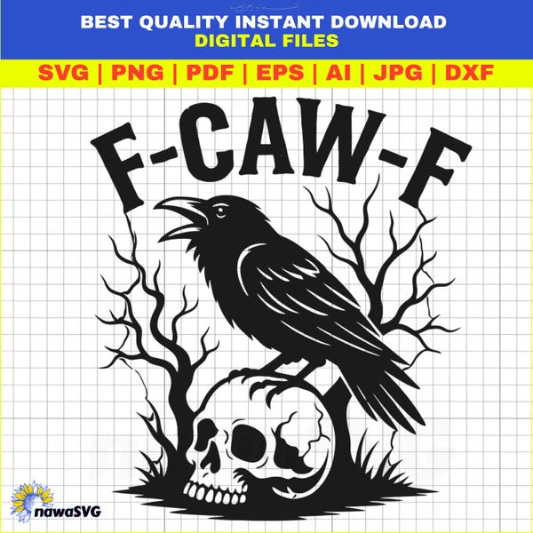 F-Caw-F SVG, F-Caw-F PNG, FcawF DTF Print, Funny Gothic Raven Design, Crow Digital Art, Printable Bird Clipart, Dark Bird Humor, Cricut File