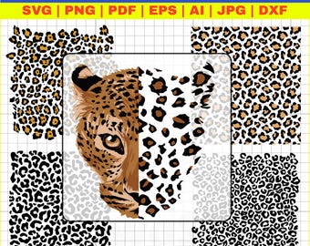 May include: A digital art bundle featuring five leopard print designs. The designs include various patterns and a detailed illustration of a leopard's face. Text at the top reads "BEST QUALITY INSTANT DOWNLOAD DIGITAL FILES". The bottom text says "5 PRINTS BUNDLE".