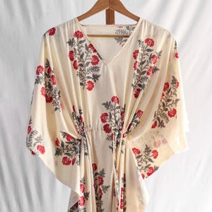 Indian Handmade Floral Cotton Kaftan, Women Dress Long & Short Caftan, Beach Cover up, Flower Hand Block Print Sleepwear Maxi Dress