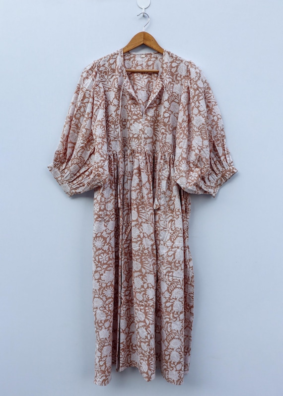 brown block print dress Sylvia Maxi Wrap Dress in Umber Brown Block Print Floral
