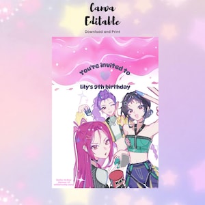 Kpop Demon Hunters Birthday Invitation Card Editable Party Invitation Kpop Demon Hunters Birthday Invite Canva Template Digital Download