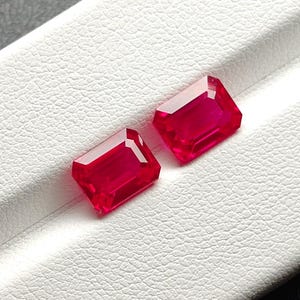 Lab Grown Ruby Pair | 6x8 Emerald Cut Loose Gemstones