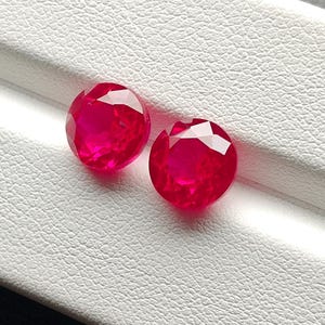 Lab Grown Ruby (MANIK) 8MM Round Pair | Hydrothermal Ruby Loose Gemstones For Earrings  & Tops