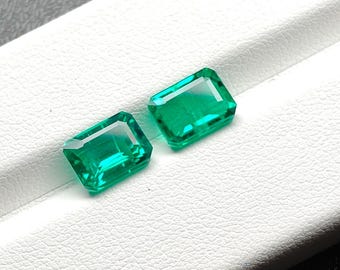 Lab Grown Emerald Pair | 6x8 Emerald Cut Hydrothermal Loose Gemstones