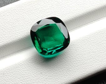 Lab Grown Emerald Cushion Gemstone | 12.50MM Hydrothermal Loose Emerald (7.20cts)