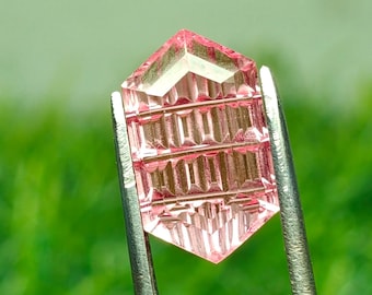 Lab Grown Peach Padparadscha Sapphire 7X12 Dutch Marquise Fantasy Cut | 3.60cts Artisan Carved Gemstone
