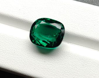 Hydrothermal Emerald 11.50MM X 13.50MM Cushion | Lab Grown Emerald , Loose Gemstone