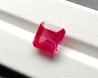 Lab Grown Padparadscha Sapphire Asscher Cut Gemstone (11mm, 8.19cts) With Certificate