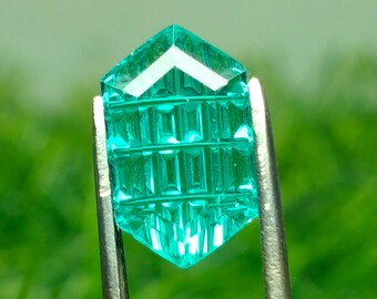 Lab Grown Paraiba 7X12 Dutch Marquise Fantasy Cut | 4cts Artisan Hand Carved Gemstone