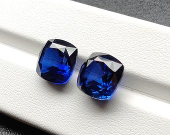 AAA Quality Hydrothermal Blue Sapphire 11x11 Cushion Pair | Lab Grown Blue Sapphire With Certificate , Loose Gemstones For Jewelry