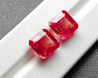 Lab Grown Orange Sapphire Pair | 12x12 Asscher Cut Gemstones (with Certificate)