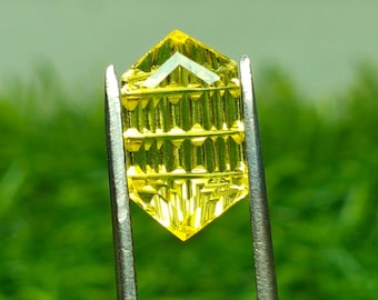 Lab Grown Yellow Sapphire Dutch Marquise 7X12 Fantasy Cut | 3.60cts Hand Carved Loose Gemstone