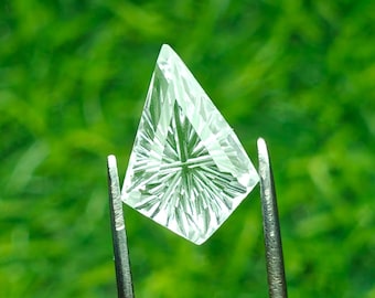 Lab Grown White Sapphire 9X13 Kite Fantasy Cut | 3.70cts Artisan Carved Gemstone