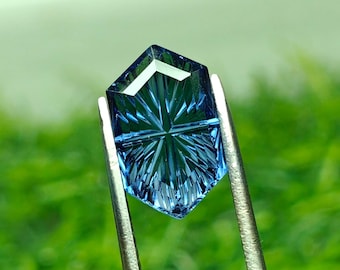 Lab Grown  Blue Sapphire 7X12 Dutch Marquise Fantasy Cut | 3.50cts Hand Carved Hydrothermal Gemstone