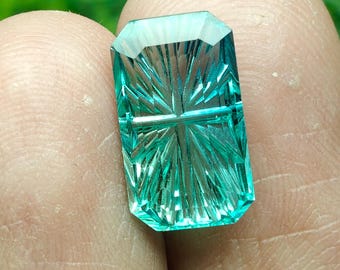 VVS1 Clarity Lab Grown groenblauwe saffier rechthoek fantasiesnit | 4,60 kt losse losse edelsteen