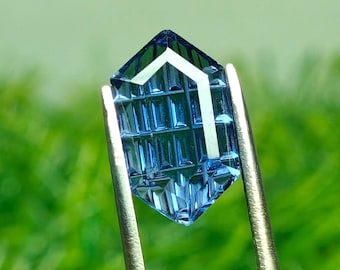 Lab Grown  Blue Sapphire 7X12 Dutch Marquise Fantasy Cut | 3.50cts Artisan Carved Hydrothermal Gemstone