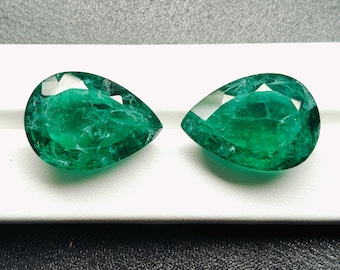 Pear Nanosital Emerald Pair, Large Loose Gemstones (18x25x9mm, 60.70cts)