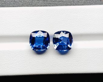 Lab Grown Cornflower Blue Sapphire Pair, 10mm Cushion Cut Loose Gemstones