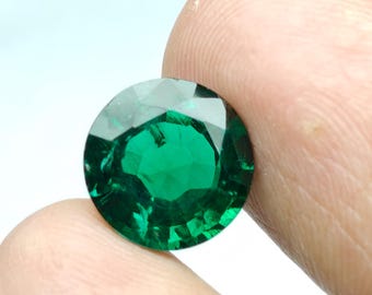 Émeraude ronde cultivée en laboratoire | 9 mm vert foncé, 2,50 cts Pierre en vrac hydrothermale