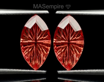 Lab Grown Orangish Sapphire Marquise Pair | Fantasy Cut Loose Gemstone (7x13mm)
