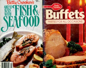 Betty Crocker Cookbooks Fish & Seafood and Buffets Vintage 1980s Grocery Store Recipe Books