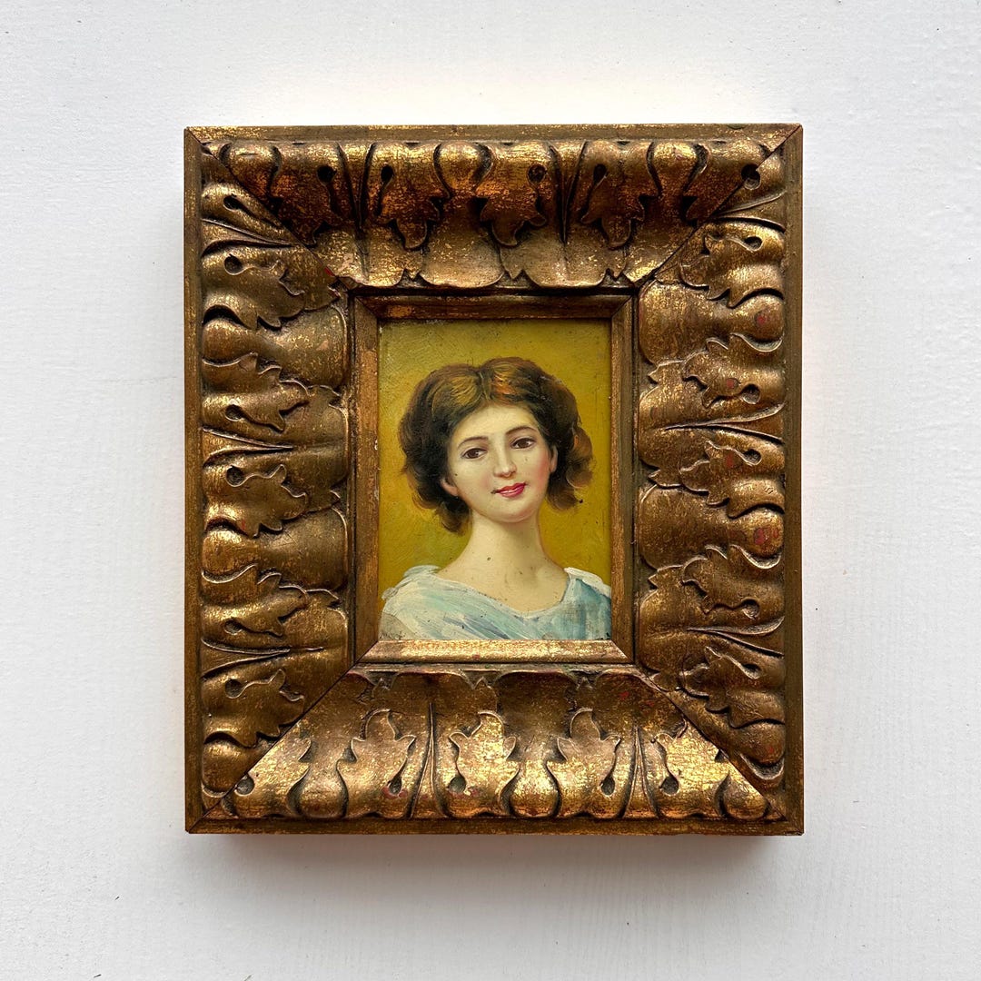 Original Female Portrait Oil Painting - Vintage Gilded Solid Wood Frame ...