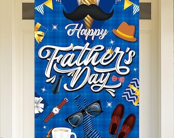 Happy Father's Day Door Cover Banner | Blue Dad Porch Sign Outdoor Decor