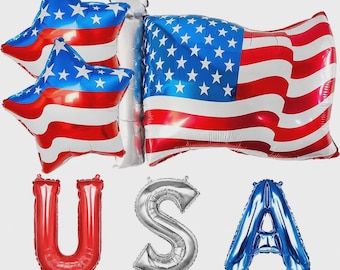 USA Letter Balloons | Red Silver Blue Patriotic Foil Set