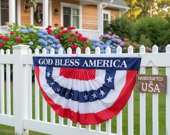 God Bless America Patriotic Bunting Flag | Red White Blue Pleated Fan Decor