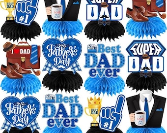 Father's Day 3D Honeycomb Centerpieces | Blue Dad Table Decorations (12 Pc)