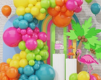 Tropical Rainbow Balloon Arch Kit | 141 Pcs Summer Hawaiian Party Balloons | Birthday Decoration Set