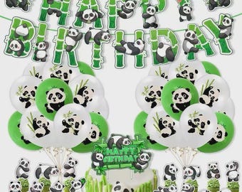 Cute Panda Birthday Party Decorations Kit | Banner, Balloons & Cake Toppers Set for Kids