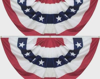 Patriotic Pleated Fan Flags 2 Pack | 4th of July Porch Decor, Bunting Flags