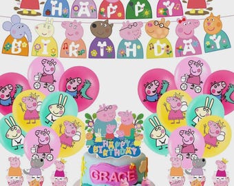 Pink Pig Birthday Party Decorations Kit | Banner, Balloons & Cake Toppers Set for Kids
