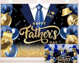 Father's Day Backdrop | Blue Gold Suit Party Photo Background (7x5ft)